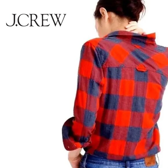 Like New, J. Crew Boy Shirt in Fiery Sunset Buffalo Plaid, 99% Cotton, Size 12 - Picture 2 of 11
